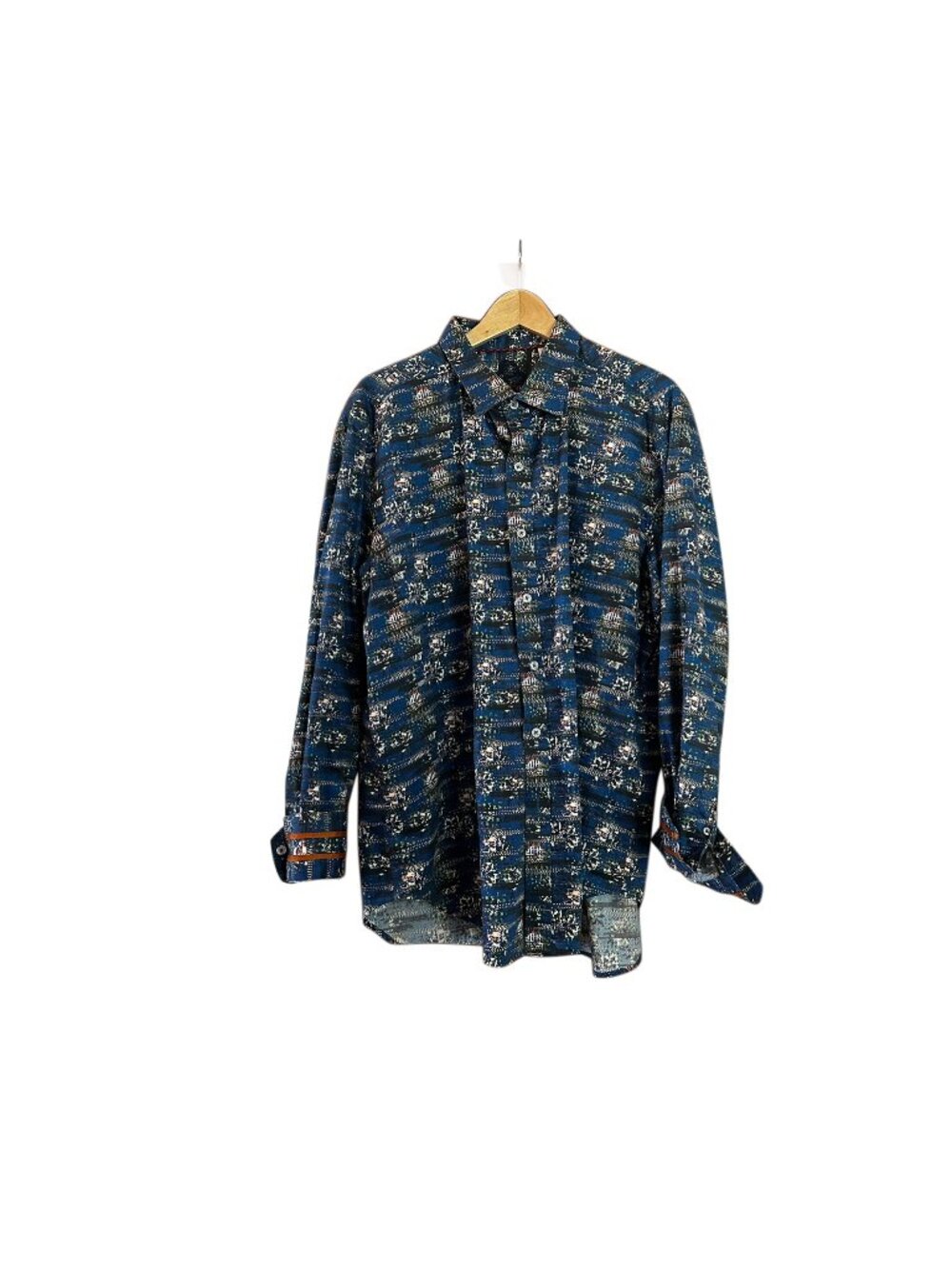Robert Graham Men's XXL Blue Abstract Print Flip Cuff Button Down Shirt Classic
